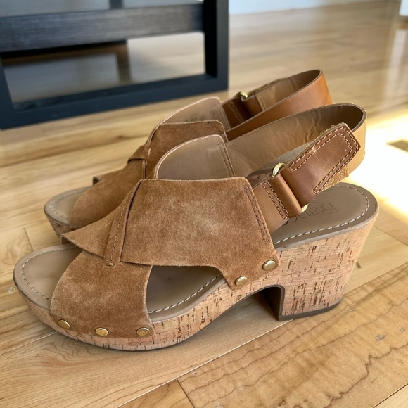 Franco Sarto chestnut brown suede L-Kicks cork platform sandal shoes size 8 - Picture 4 of 15
